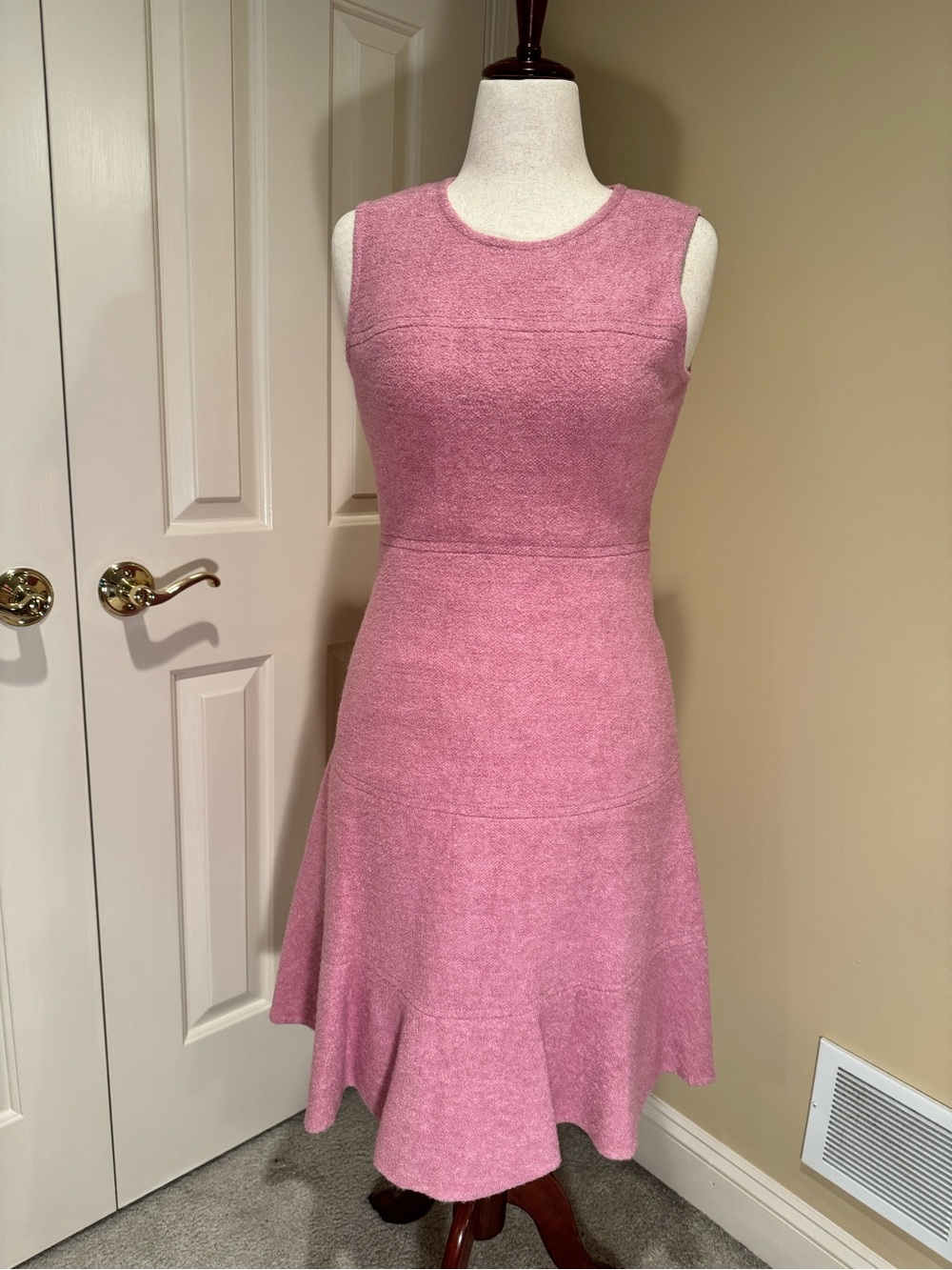Kate Spade Sleeveless Rose Pink Fit-and-Flare Wool-Blend Dress